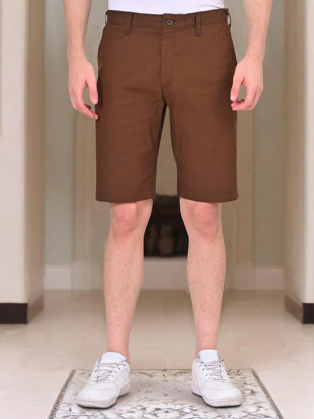 Indian Terrain Men's Regular Fit Solid Brown Shorts